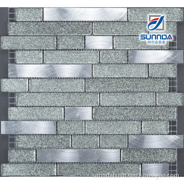 2016 fashion design mosaic tiles,silver foil glitter mosaic tiles,brushed stainless steel mosaic tiles